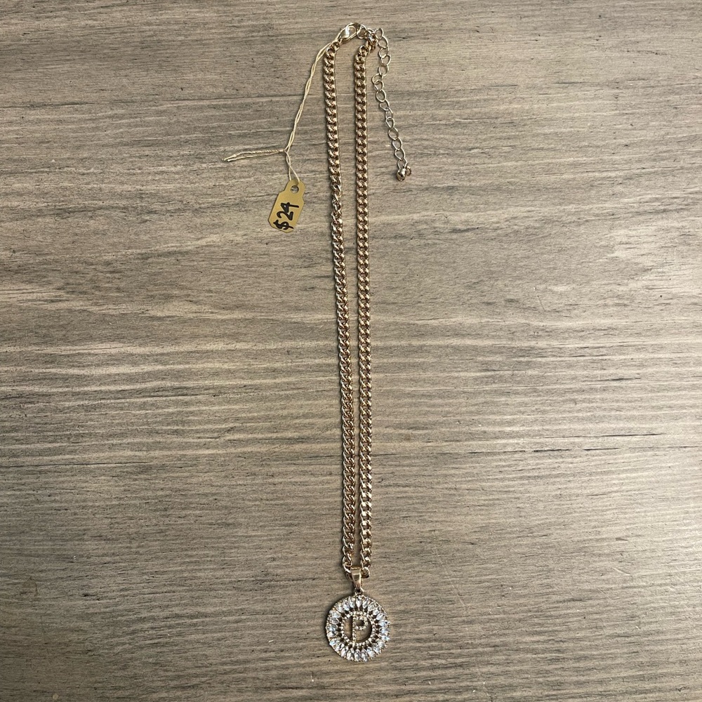 Gold Initial “P” Pendant Necklace with Crystal Accents
